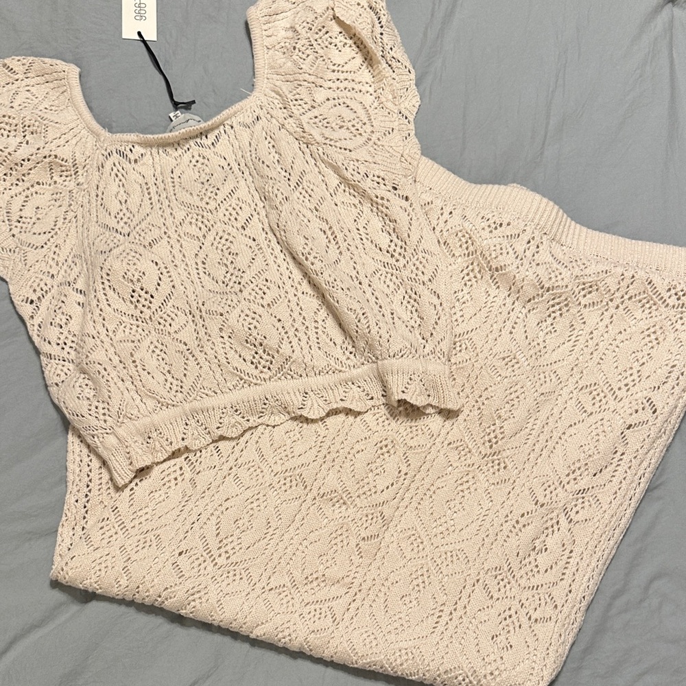 Freshman Cream Knit Top and Skirt Set